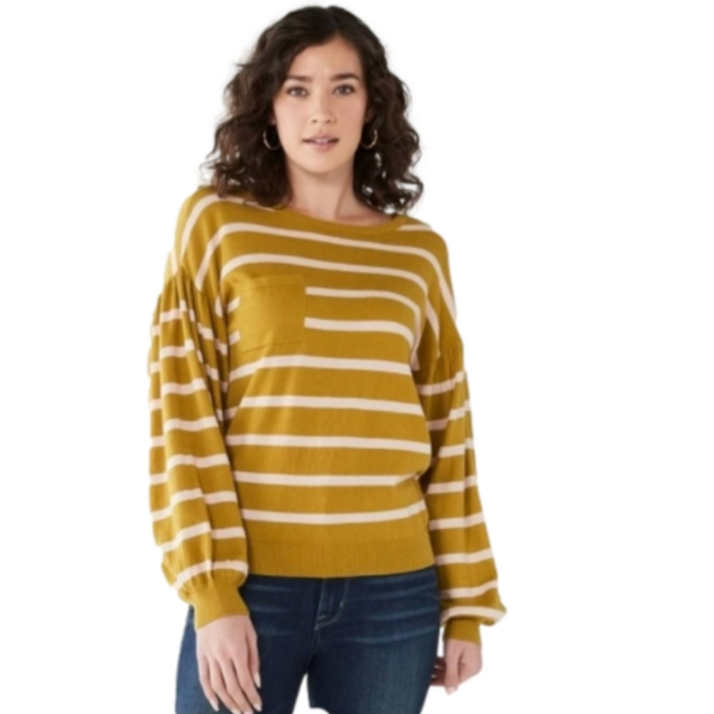 Size M-L Knit sweater Balloon Puff sleeves with ribbed cuffs Striped NINE WEST